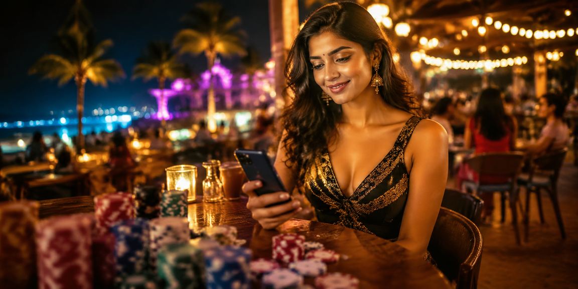 Player logging in on mobile device at sunset