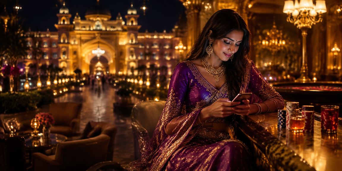 Mobile Casino Players Enjoying Slots in an Indian Night Market Setting